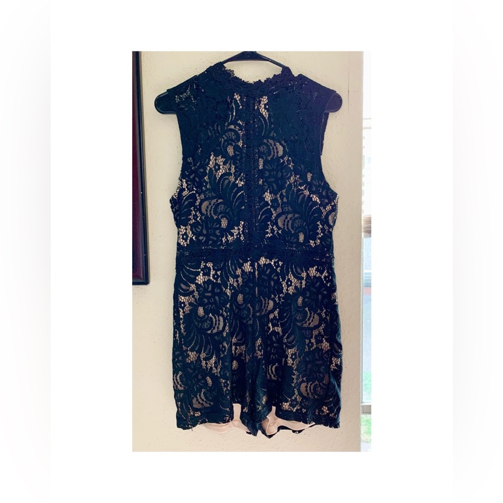 Black and Nude Lace Short Jumpsuit